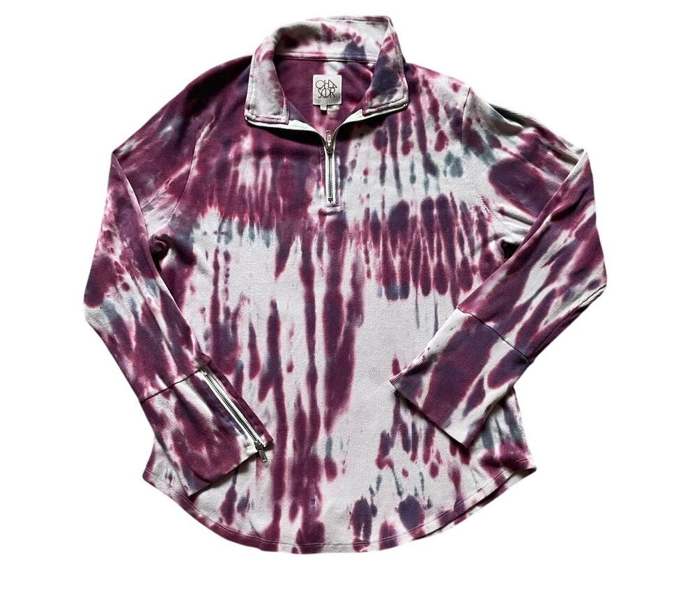 CHASER Womens/Teen Thermal Tie Dye Quarter Zip Size XL zip Henley Ribbed Anthro